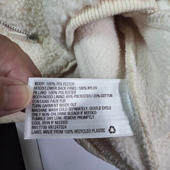 JoyLab Cream Sherpa Zip Up Hoodie Women’s Medium Quilted Hood Cozy Fleece Jacket - Picture 7 of 9